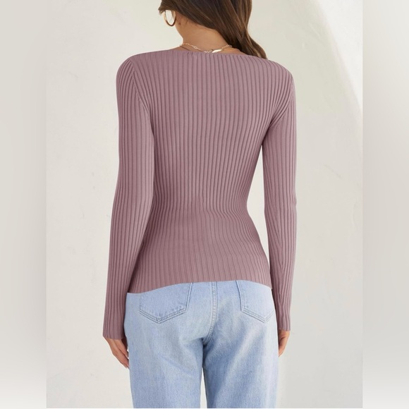 ZESICA Women's Casual Long Sleeve Square Neck Slim Fitted Ribbed Knit Sweater - Picture 2 of 9